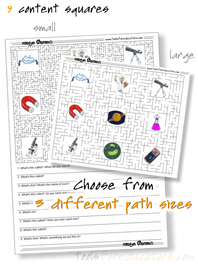 9-square maze showing small and large path sizes