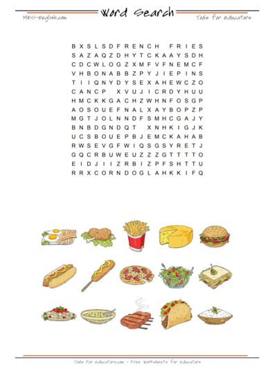 Word search with food image clues