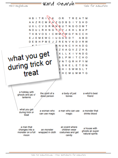 Word search with alternate text hints